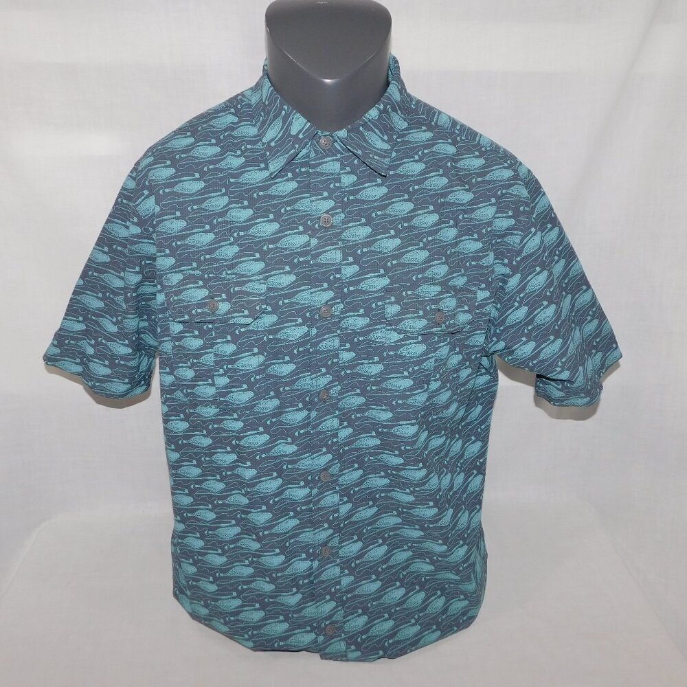 Croft & Barrow Quick Dry Short Sleeve UPF 50 Button Fly Fishing Shirt Men L Fish